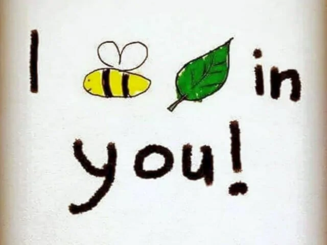 Pszczoła to "bee", a liść to "leaf", ale wymawia się je jak "believe", Czyli "Wierzę w Ciebie!"